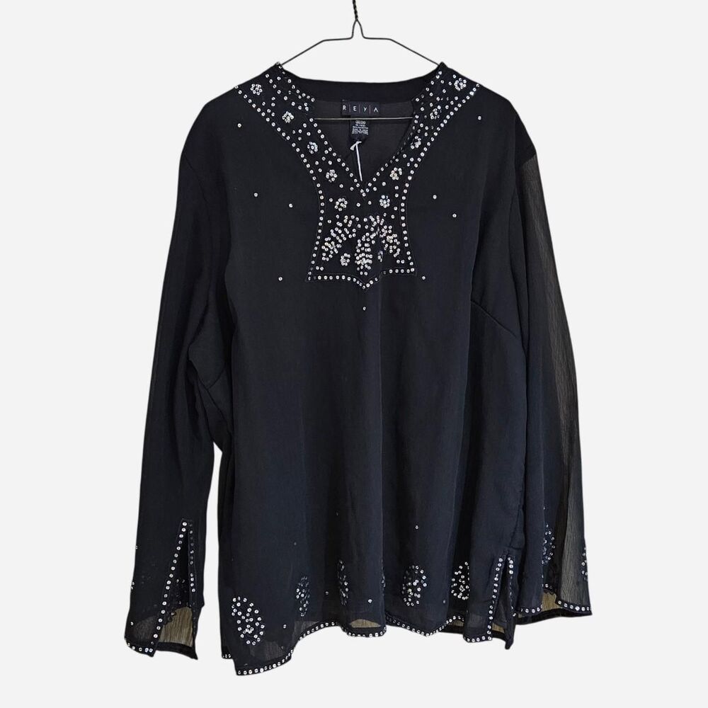 90s y2k boho whimsigoth sheer black silver sequin top plus size 22/24